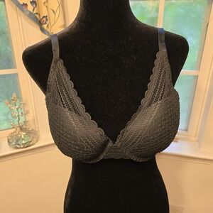 Lace Plunge Bra Unlined‎ Wireless Everyday Comfort Bra 34C NWT Pretty